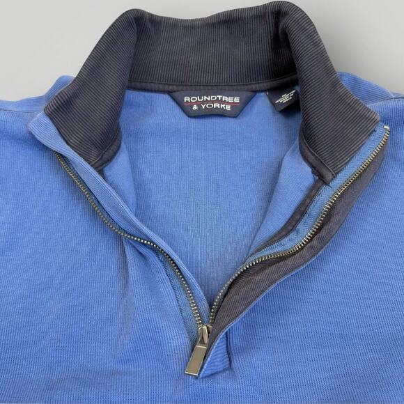 Roundtree & Yorke Long Sleeves 1/4 Zip Pullover Sweatshirt Cotton Size M Blue - Picture 5 of 11